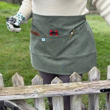 Load image into Gallery viewer, Hunter Green Waxed Canvas Half Apron with Real Leather Strap - The Celtic Farm