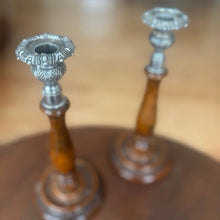 Load image into Gallery viewer, Vintage Eduardian Wood and Metal Candle Holders - The Celtic Farm
