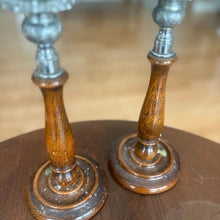 Load image into Gallery viewer, Vintage Eduardian Wood and Metal Candle Holders - The Celtic Farm
