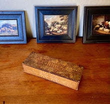 Load image into Gallery viewer, Antique Pyrography Glove Box (1890-1910) - Wooden Box with Brass Hinges