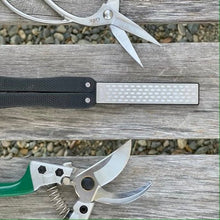 Load image into Gallery viewer, Garden Tool Sharpener - Diamond + Carbon Steel Hone Reversible Paddle For Sharpening Pruners, Clippers Mower Blades and Scissors - The Celtic Farm