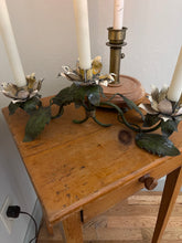 Load image into Gallery viewer, Vintage Floral Vine Candelabra - Metal Toleware Candle Centerpiece
