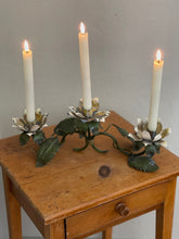 Load image into Gallery viewer, Vintage Floral Vine Candelabra - Metal Toleware Candle Centerpiece - The Celtic Farm