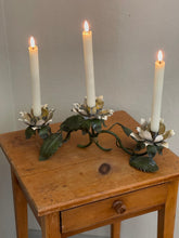 Load image into Gallery viewer, Vintage Floral Vine Candelabra - Metal Toleware Candle Centerpiece - The Celtic Farm
