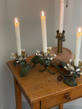 Load image into Gallery viewer, Vintage Floral Vine Candelabra - Metal Toleware Candle Centerpiece - The Celtic Farm